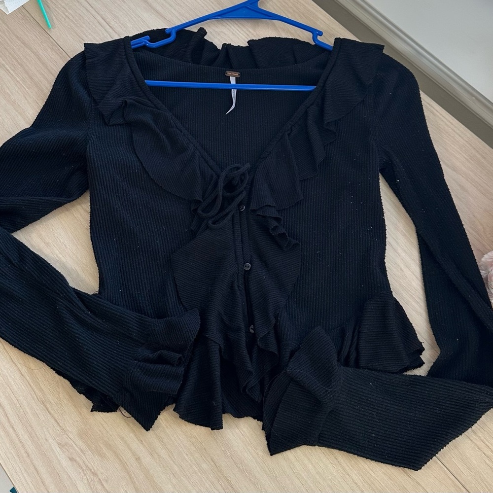Free People Elegant Black Ruffled Women's Top